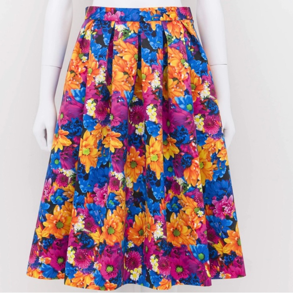Mika Ninagawa Sz 38 Tuck Flared Colorful Skirt Spray Chrysanthemum Pattern Japan